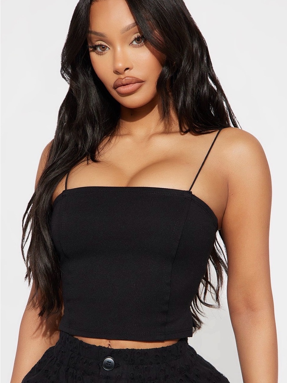 Fashion Nova Black Square Neck Spaghetti Strap Crop Cami